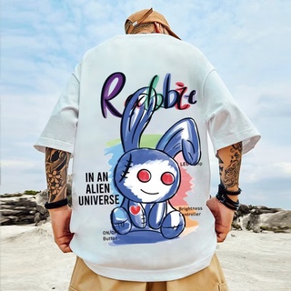 เสื้อยืดแขนสั้นลําลอง แขนห้าส่วน พิมพ์ลายการ์ตูนกระต่าย ทรงหลวม เข้ากับทุกการแต่งกาย สไตล์ฮ่องกง แฟชั่นฤดูร้อน สําหรับผู