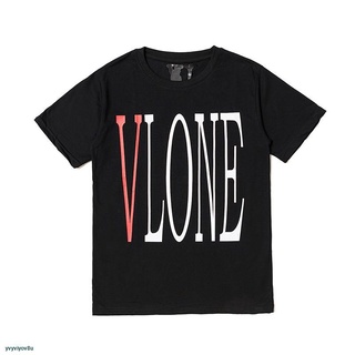 Korean ❍Vlone เสื้อยืดลําลองสําหรับ Unisex ผ้าฝ้ายแขนสั้นคอวีขนาดพลัสไซส์ S-Xlยืด.สบาย.รัก