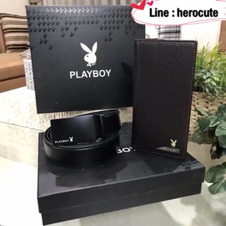 PLAYBOY LEATHER BELT &amp; LONG WALLET VALUE PACK ของแท้ ราคาถูก