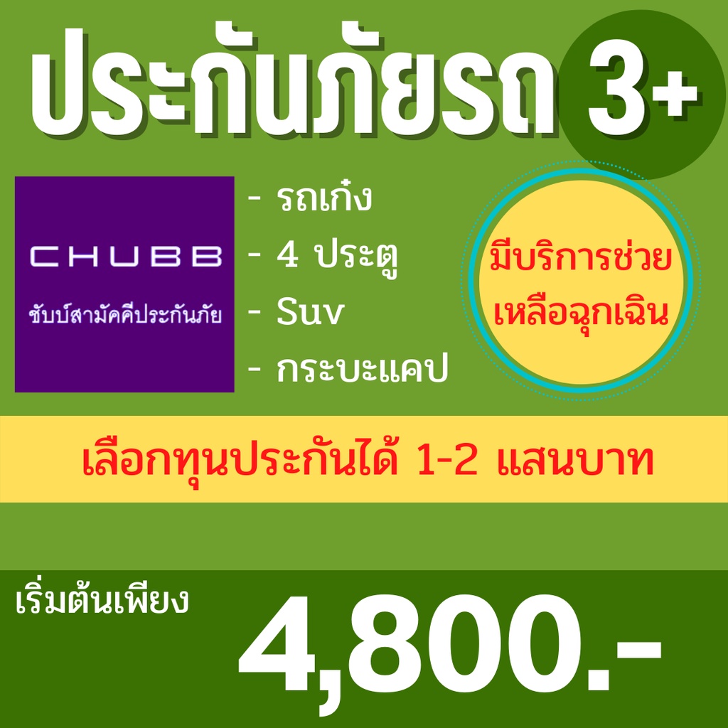 ประกันรถยนต์-3-บ-ชับบ์สามัคคีประกันภัย-เก๋ง-4ประตู-suv-กระบะแคป-ไม่มีค่าเสียหายส่วนแรก-คุ้มครองออนไลน์รับ-ไฟล์-กธ-ทันที