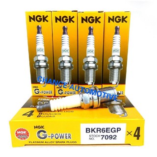 ส่งฟรี!!!! NGK หัวเทียน BKR6EGP 7092 (G-Power Platinum) NGK แท้ 100% (1ชุด/ 4หัว) BKR6EGP