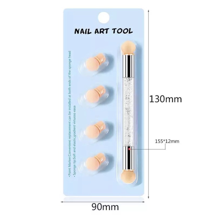 พู่กันหัวฟองน้ำแต่งเล็บ-ไล่สี-ขายแท่งเดี่ยว-แบบมีฟองน้ำให้ปลี่ยน-4หัว-ใช้ง่ายมีด้ามจับ-ปากกาฟองน้ำเบลนสีเจล-ฟองน้ำ