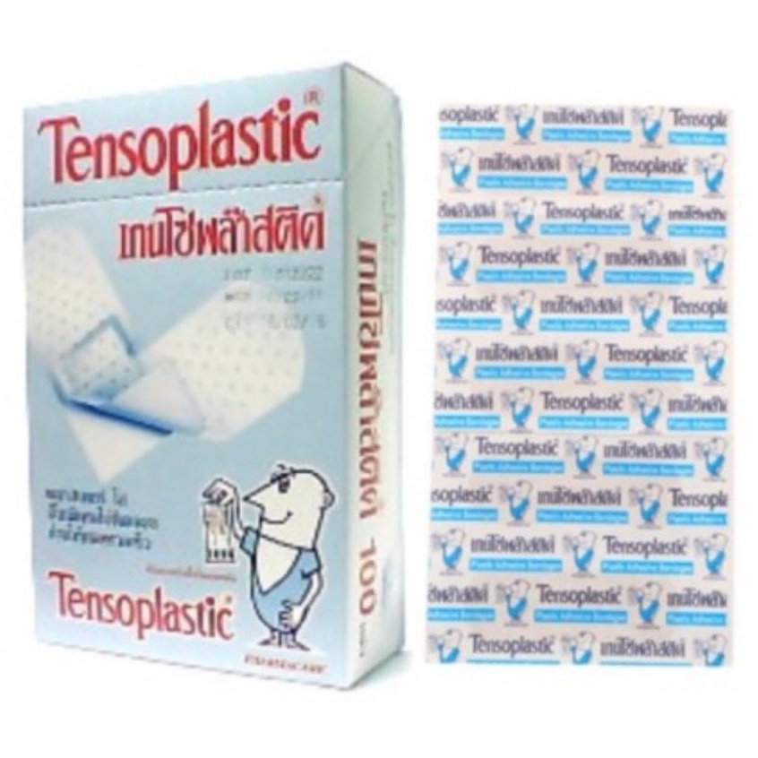 tensoplastic-เทนโซพล๊าสติค-พลาสเตอร์ปิดแผล-ชนิดพลาสติกใสกันน้ำ-100-ชิ้น-กล่อง-1-กล่อง-tensoplast-เทนโซพลาส