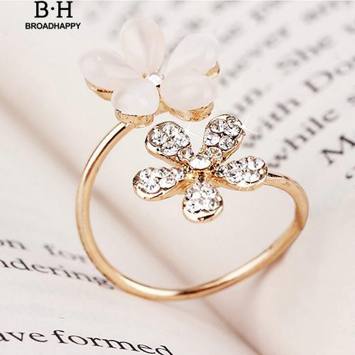 broadhappy-1-ชิ้นหรูหราเดซี่คู่ดอกไม้แหวน-rhinestone-ปรับเปิดแหวน-แหวนเกลี้ยง