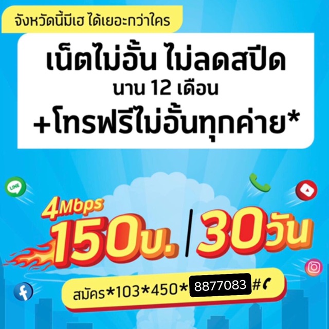 เน็ตดีแทค4Mbps ไม่ลดสปีด โทรฟรีทุกเครือข่าย 200บาท | Shopee Thailand