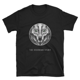 2019 เสื้อยืดลําลอง แขนสั้น พิมพ์ลาย Wolf Guardian Spirit Art Inspired Animal สําหรับผู้ชายสามารถปรับแต่งได้