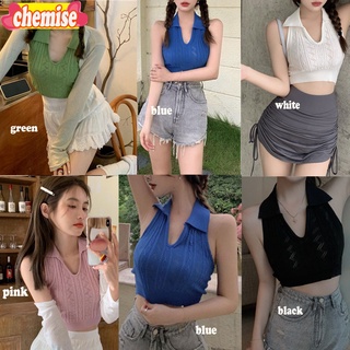 Chemisegrace✨พร้อมส่ง✨เสื้อสายเดี่ยว เสื้อ โชว์หลัง ครึ่งตัว เสื้อแขนกุดผู้หญิง 9721