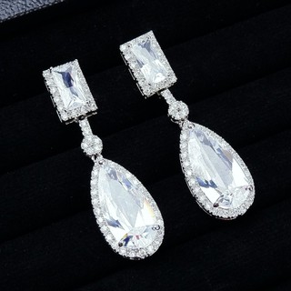 Miss Earring ต่างหูสี่เหลี่ยมหยดน้ำ เพชร CZ เหมาะใส่ออกงาน พร้อมส่ง