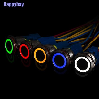 [Happybay] ปุ่มกดสวิตช์ไฟ LED โลหะ สีดํา 12 มม.