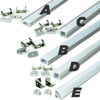 Led Ribbon Aluminium Profile รางไฟอลูมิเนียมพร้อมฝาปิด รางสำหรับแอลอีดี ความยาว 1 เมตร แถมอุปกรณ์ครบชุด
