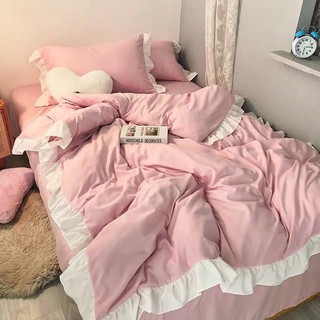 🔥ผ้าปูที่นอน ชุดผ้าปูที่นอน 3.5/5/6ฟุต กระโปรงเตียงสี่ชิ้นสไตล์เกาหลีผ้าปูเตียงลูกไม้สไตล์สาธารณะผ้านวมคลุมเตียงเดี่ยวห