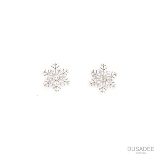Snowflake Earrings ต่างหูเงินแท้ ชุบทองคำขาว ประดับเพชรสวิตน้ำ100 แบรนด์ Dusadee Jewelry