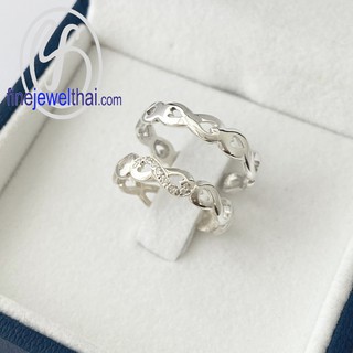 Finejewelthai แหวนเพชร-แหวนเงิน-เพชรสังเคราะห์-เงินแท้ 925-แหวนคู่-Couple-Diamond CZ-Silver-Wedding-Ring -Gift_set71