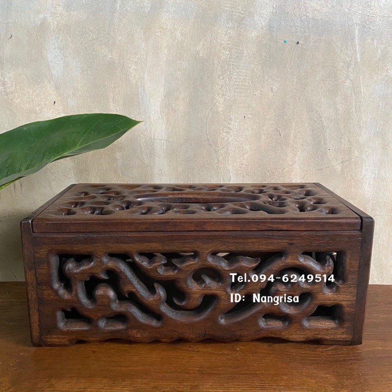 กล่องทิชชูไม้สัก-กล่องทิชชูฉลุลาย-ขนาด-15x30x12-cm