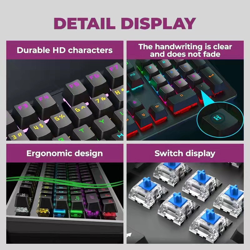 ภาพสินค้าLEAVEN K550 Mechanical Keyboard คีย์บอร์ดเครื่องกลถอดเปลี่ยนได้ทันที 87คีย์การเล่นเกมแบบมีสาย RGB จากร้าน _j3k2tzi5k บน Shopee ภาพที่ 3