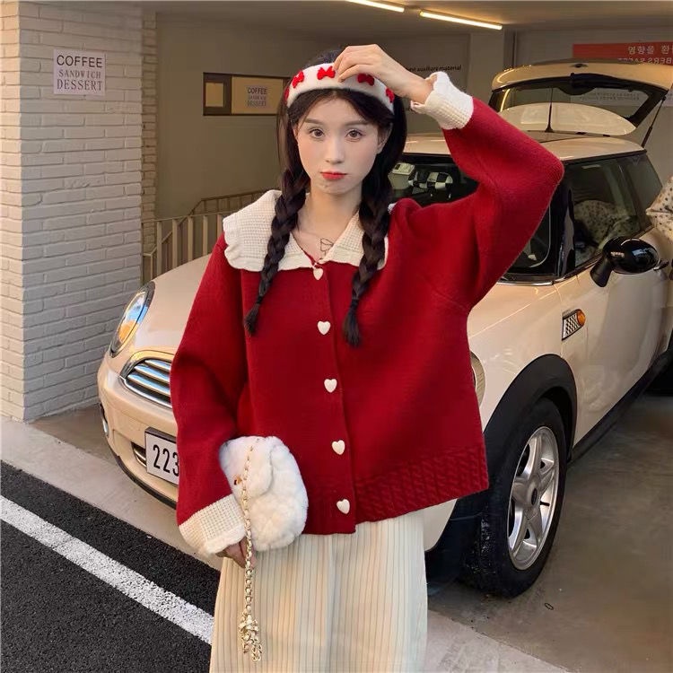 เสื้อคาร์ดิแกนแขนยาวผ้าถักทรงหลวมแบบลําลอง