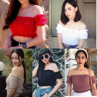 ไหมพรมเปิดไหล่ยั่วๆมาแล้วจ่ะ สม้อคบน ล่าง ระบายชายกับแขนเบาๆหวานๆ
