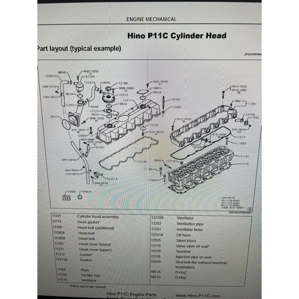 Hino P11C Engine คู่มือถอดประกอบเครื่องยนต์ ระบบ Common raii และบอกโค้ด ...