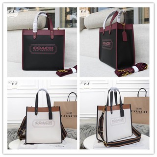 F.A (ของแท้ 100%) COACH C0774 Field30 Tote Bag Ladies Crossbody Bag Shopping Bag Handbag Handbag Vintage Badge Leather