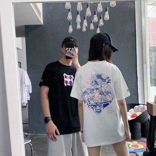 ☈❃เสื้อยืดแขนสั้นสไตล์จีนแนวสตรีทแฟชั่นสีแดงสุทธิสำหรับผู้ชายและผู้หญิงกับฤดูร้อนครึ่งแขนดอกซากุระกับผ้าฝ้ายแท้เวอร์ชั่น