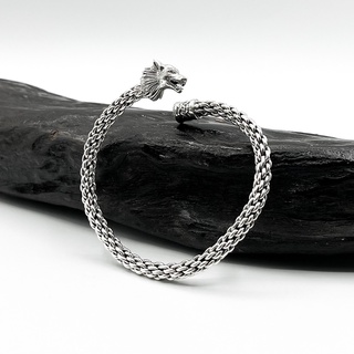 DSP กำไลถักเปียลาย หัวสิงโต เงินแท้ 925 : DSP 925 Sterling Silver Braided Bracelet [GSPL0385]