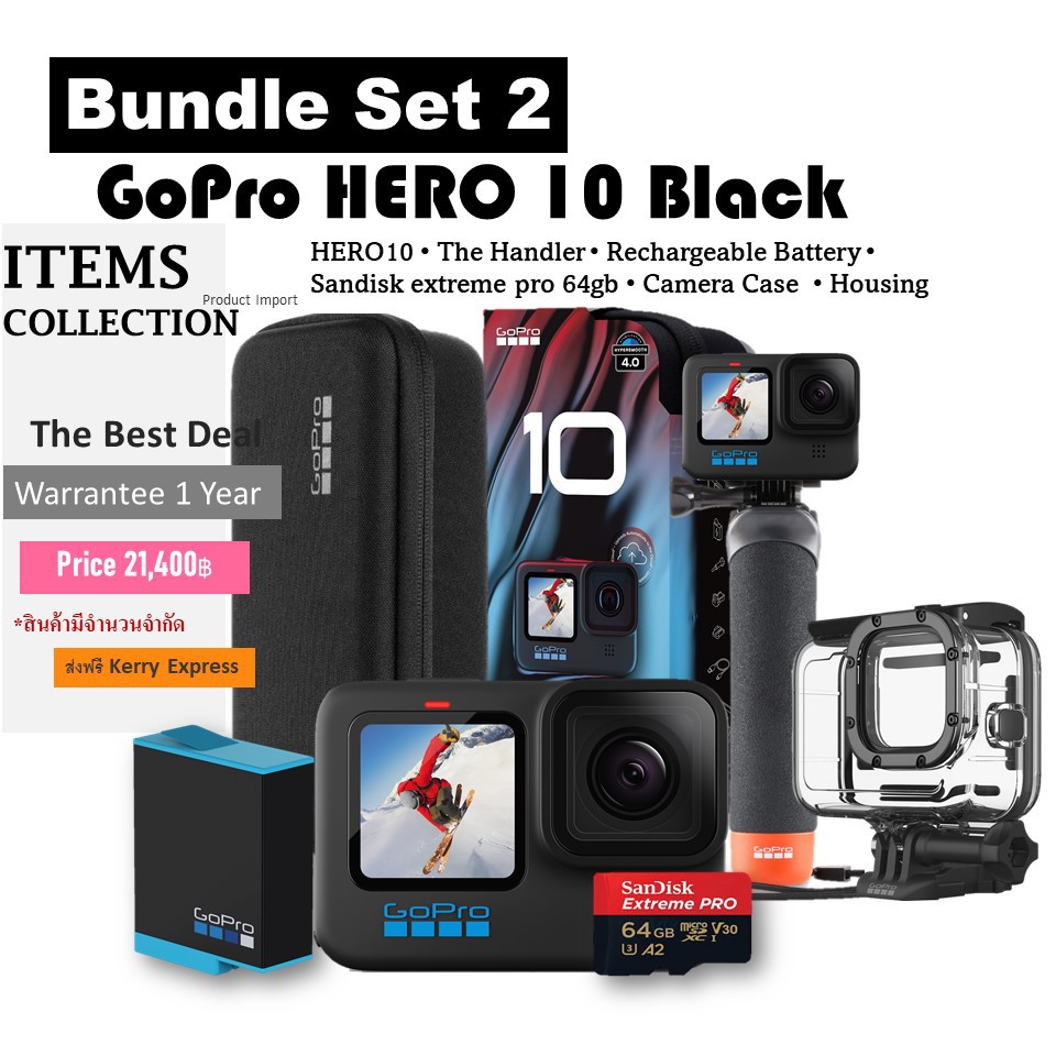 ภาพสินค้ากล้องโกโปร Gopro HERO10 Black ชุดอุปกรณ์แท้ทั้งหมด 5.3K วิดีโอและภาพถ่าย 23Mp Hypersmooth จากร้าน items_collection บน Shopee ภาพที่ 1