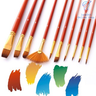 สินค้า ชุดพู่กันพู่ไนลอน สำหรับวาดภาพสีน้ำ สีอะคริลิก 10 ชิ้น