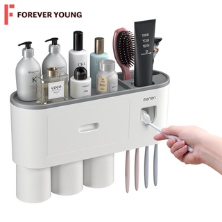 TForever Young-กล่องเก็บยาสีฟัน ที่บีบยาสีฟันอัตโนมัติแถมแก้ว ชั้นวางของในตัว ชั้นวางของห้องน้ำไม่ต้องเจาะผนังME-369