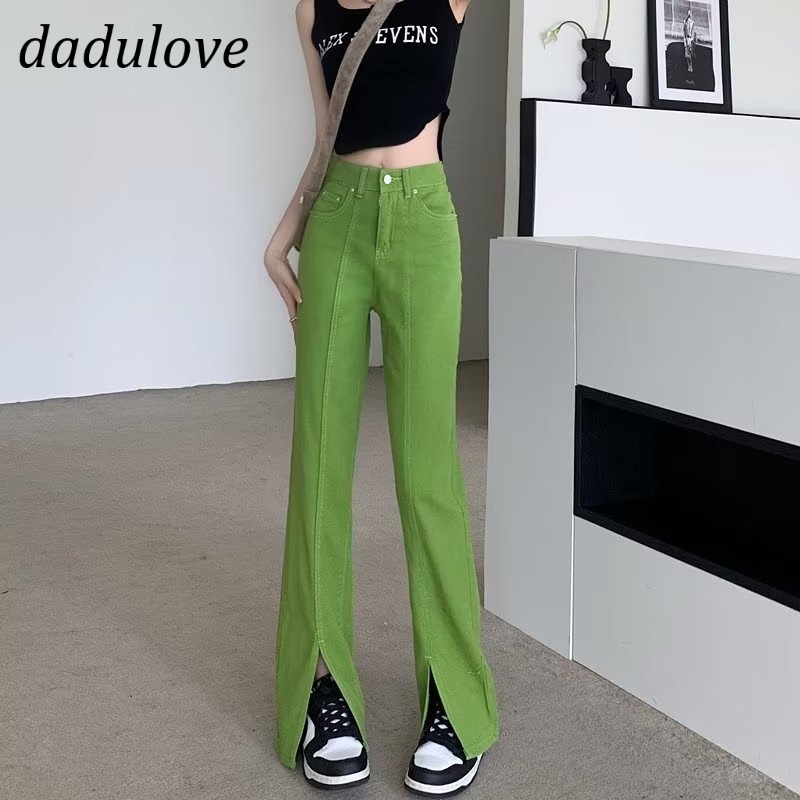 dadulove-new-green-split-jeans-ins-korean-version-street-high-waist-mopping-pants-loose-wide-leg-pants