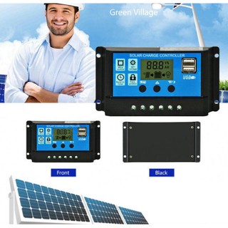 โซล่าชาร์จคอนโทรลเลอร์ solar charger controller รุ่นฮิต 12V/24V PWM มีช่อง usb 2 ช่อง 10A