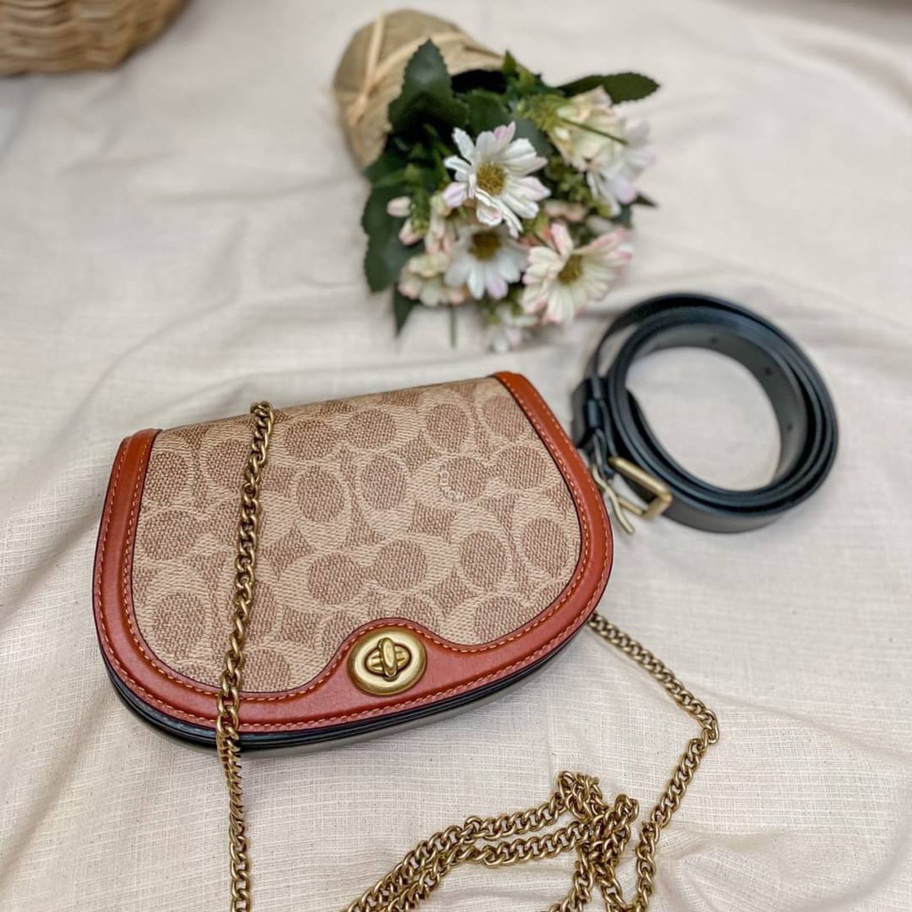 COACH 76264 Saddle Belt Bag In Colorblock Signature Canvas Shopee