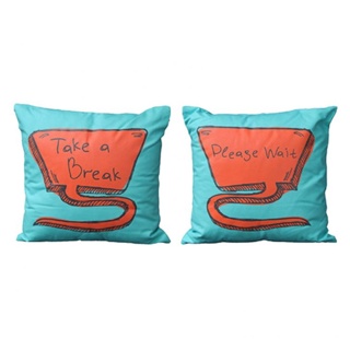 (ซื้อ 1 คู่ แถม 1 คู่ ) หมอนอิง Cushion - ลาย Take a break 1 คู่ มี  2 ใบ