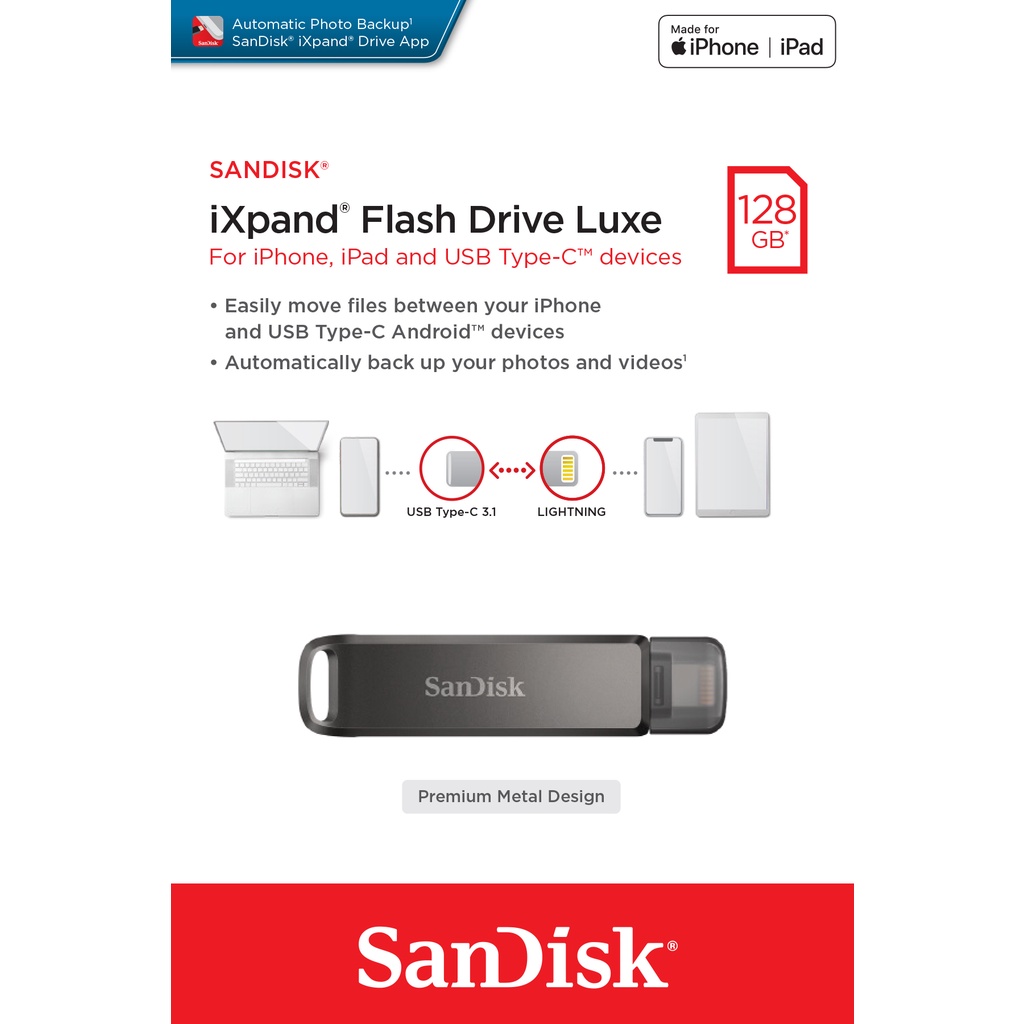 ภาพหน้าปกสินค้าSanDisk iXpand Flash Drive Luxe 128G (SDIX70N-128G-GN6NE) แฟลชไดรฟ์2in1ใช้สำหรับ iPhone และ USB Type C จากร้าน sandisk_thailand_officialshop บน Shopee