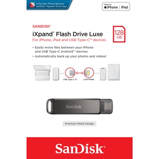 ภาพขนาดย่อของภาพหน้าปกสินค้าSanDisk iXpand Flash Drive Luxe 128G (SDIX70N-128G-GN6NE) แฟลชไดรฟ์2in1ใช้สำหรับ iPhone และ USB Type C จากร้าน sandisk_thailand_officialshop บน Shopee