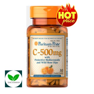 ภาพขนาดย่อของสินค้า(วิตามินซี ,Vitamin C ) Puritans Pride Vitamin C-500 mg with Protective Bioflavonoids and Wild Rose Hips / 30 Caplets