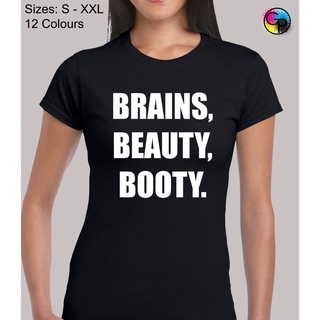 เสื้อยืดท็อปส์ พิมพ์ลาย Beauty Booty Cool Novelty แฟชั่นสําหรับผู้หญิง