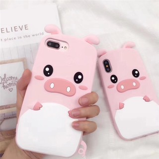 เคสโทรศัพท์มือถือ ยางซิลิโคน ลายการ์ตูนพิกเล็ต 3 มิติ สีชมพู สําหรับ Iphone 11 Pro Max X XS Max XR 6 6s 7 8 plus