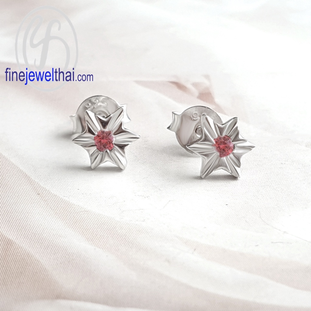 finejewelthai-ต่างหูทับทิม-ทับทิม-ต่างหูเงินแท้-ต่างหูพลอย-พลอยประจำเดือนเกิด-ruby-silver-earring-birthstone-e1156rb-p