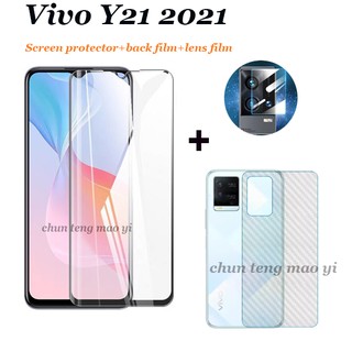 [3 in 1] เหมาะสำหรับ vivo Y21 2021 Y31 2021 Y72 5G Y73 202 Y12S Y20A ฟิล์มกระจกนิรภัยหน้าจอ + ฟิล์มด้านหลัง + เลนส์กล้องป้องกันกระจกนุ่ม