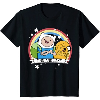 เสื้อยืดผ้าฝ้ายพรีเมี่ยม เสื้อยืด พิมพ์ลาย Cn Adventure Time Finn And Jake Rainbow Stars Portrait