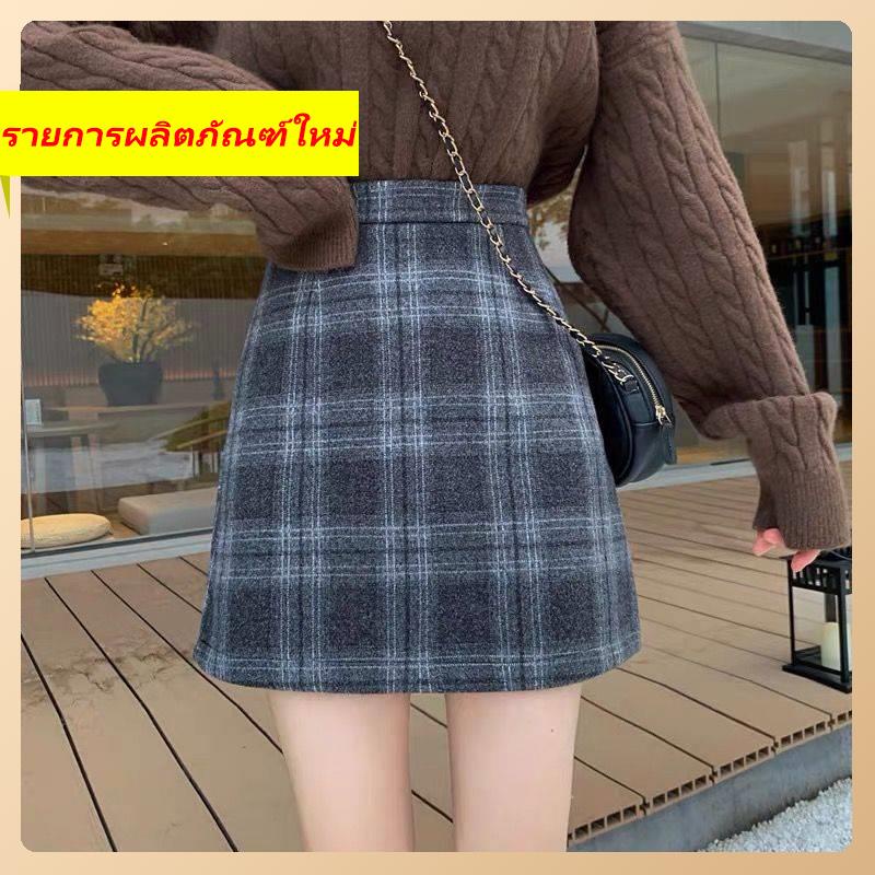 boxer-skirt-grid-womens-spring-และ-autumn-ใหม่-high-waisted-retro-a-line-skirt