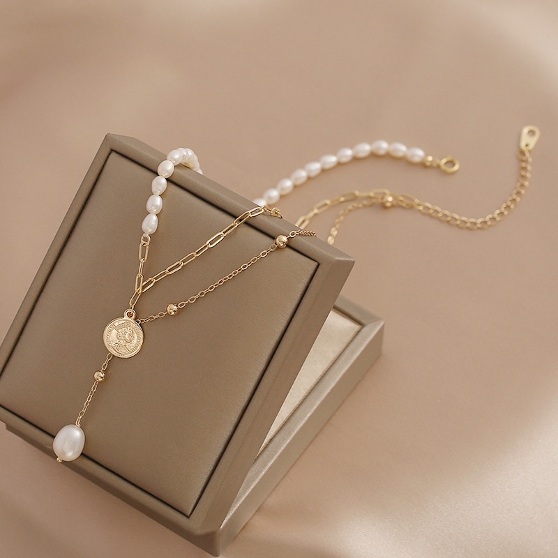 สร้อยคอมุกน้ําจืดธรรมชาติ-ชุบทอง-14k-หลายชั้น-เครื่องประดับแฟชั่น-สําหรับผู้หญิง