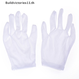 Buildvictories11 ถุงมือผ้าฝ้าย สีขาว สไตล์ฮิปฮอป สําหรับปาร์ตี้ฮาโลวีน 1 คู่