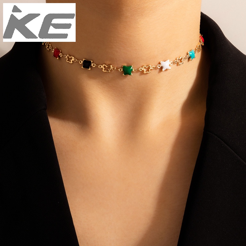 jewelry-butterfly-drop-color-short-single-necklace-versatile-clavicle-chain-for-girls-for-wome