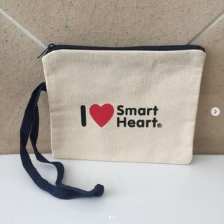 กระเป๋าผ้า แบบซิป คล้องแขน คล้องมือ SMART HEART สีครีม เป็น กระเป๋าผ้าดิบ น่ารักมาก เรียบหรู ดีไซน์สวย ของใหม่ มือ 1