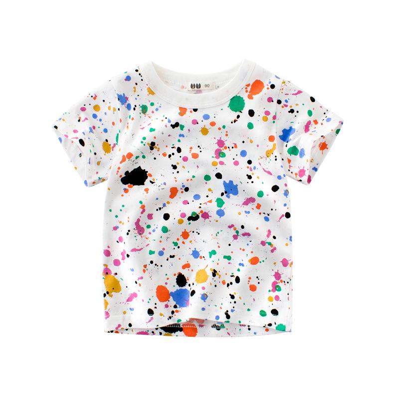 เสื้อยืดแขนสั้นผ้าฝ้ายพิมพ์ลายการ์ตูนกราฟฟิตี้ฤดูร้อนสําหรับเด็กผู้ชายสีขาว