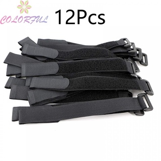 【COLORFUL】Cable Ties 12 Pieces Accessories Hook &amp; Loop Tidy Straps Reusable With Buckle