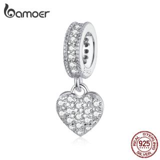 BAMOER Shiny Heart Shape Pendant Fit For Original Bangles 925 Sterling Silver