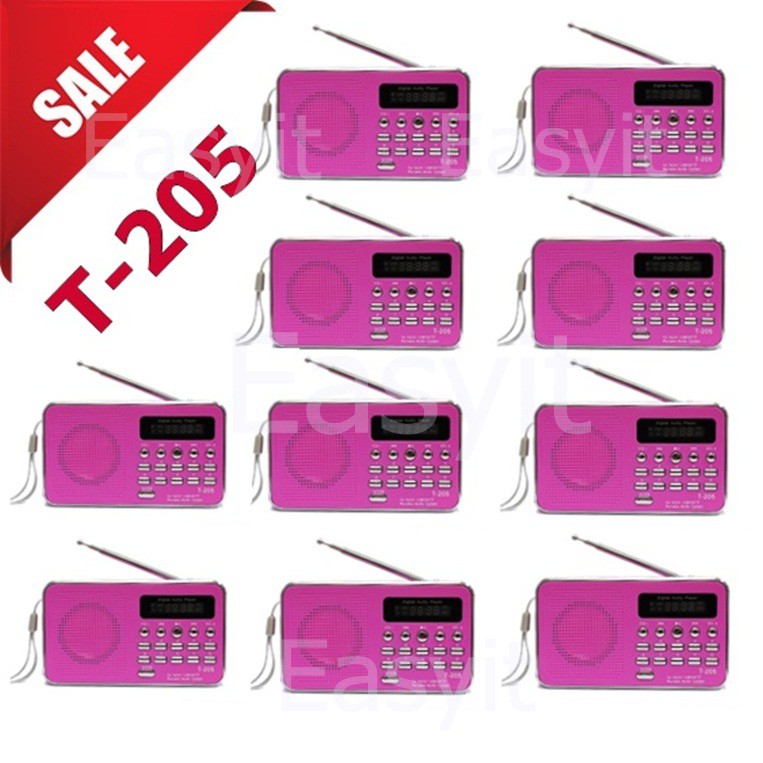 10เครื่องสีชมพู-ลำโพงวิทยุ-ลำโพง-mp3-usb-sd-card-micro-sd-card-รุ่นt-205