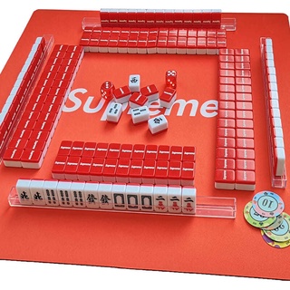 💕Hot Sale💕 Supreme mini travel home mahjong portable tide brand big red ไพ่นกกระจอกขนาดเล็กหอพัก mahjong